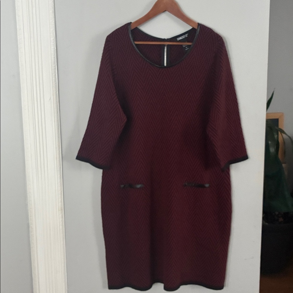 Gramercy 22 Burgundy Herringbone Dress with Black Trim Sz 1X